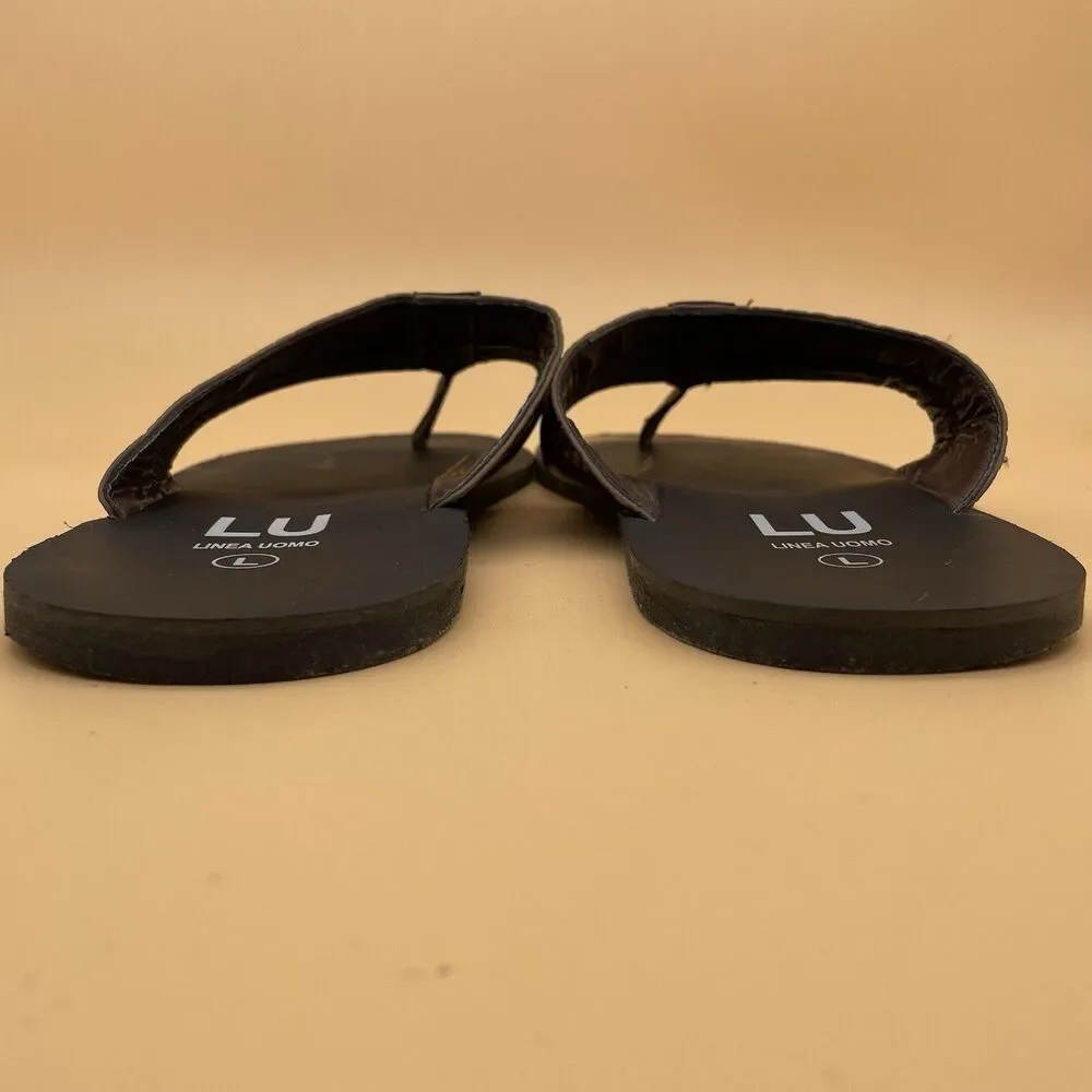 Linea Uomo Danton Leather Flip-Flops / Sandals Men's Size Large Brown Black